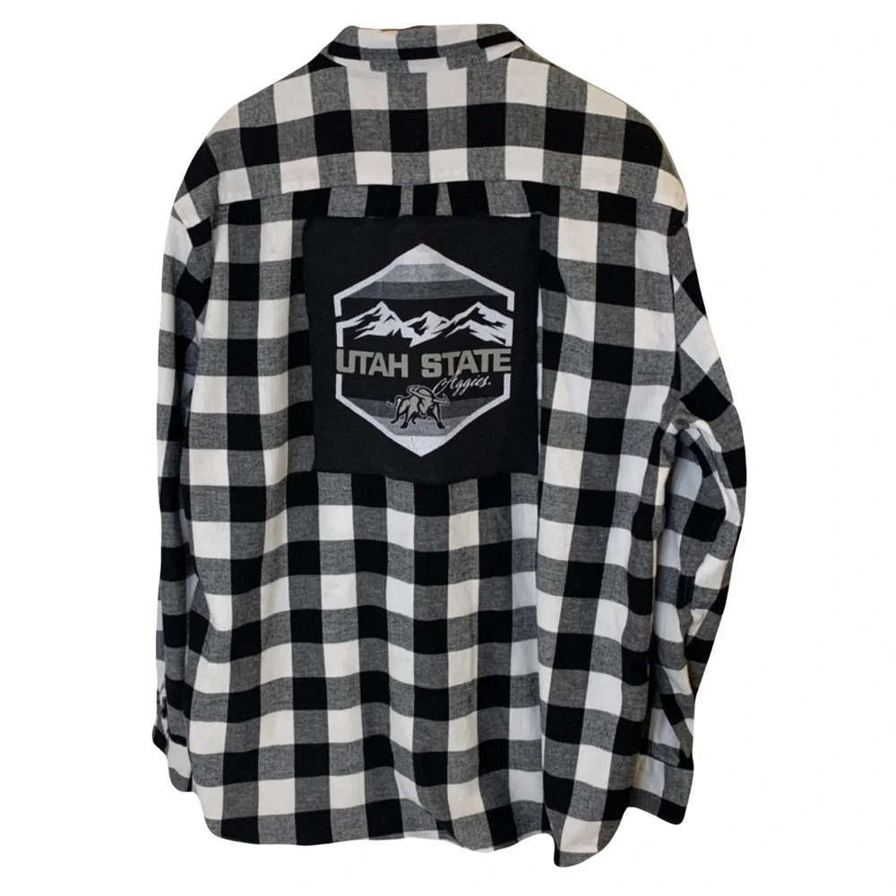 Utah  State  Men’s  XXL  Black  White  Flannel  Shirt  Plaid  Classic  Casual